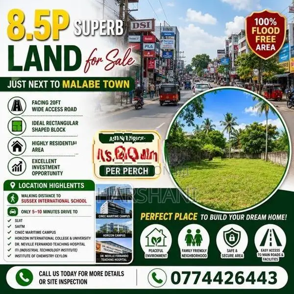 8.5P Superb Land for Sale – Walking Distance to Malabe Town