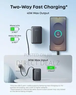 Anker Nano Power Bank 45W 10000mAh with Built-In Retractable USB-C Cab