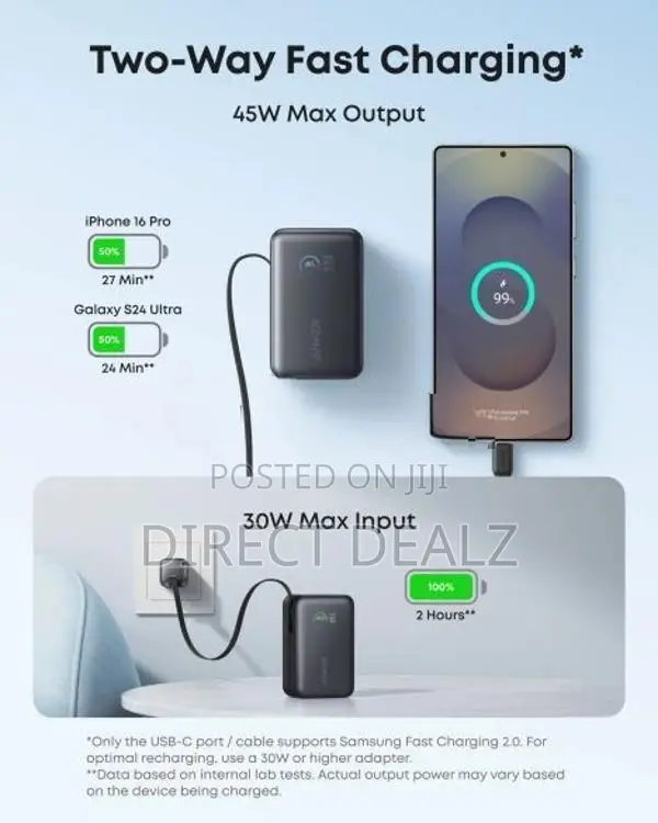 Anker Nano Power Bank 45W 10000mAh with Built-In Retractable USB-C Cab