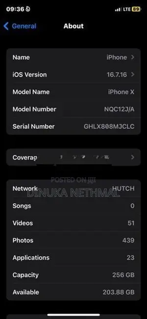 Apple iPhone X GB (Used)