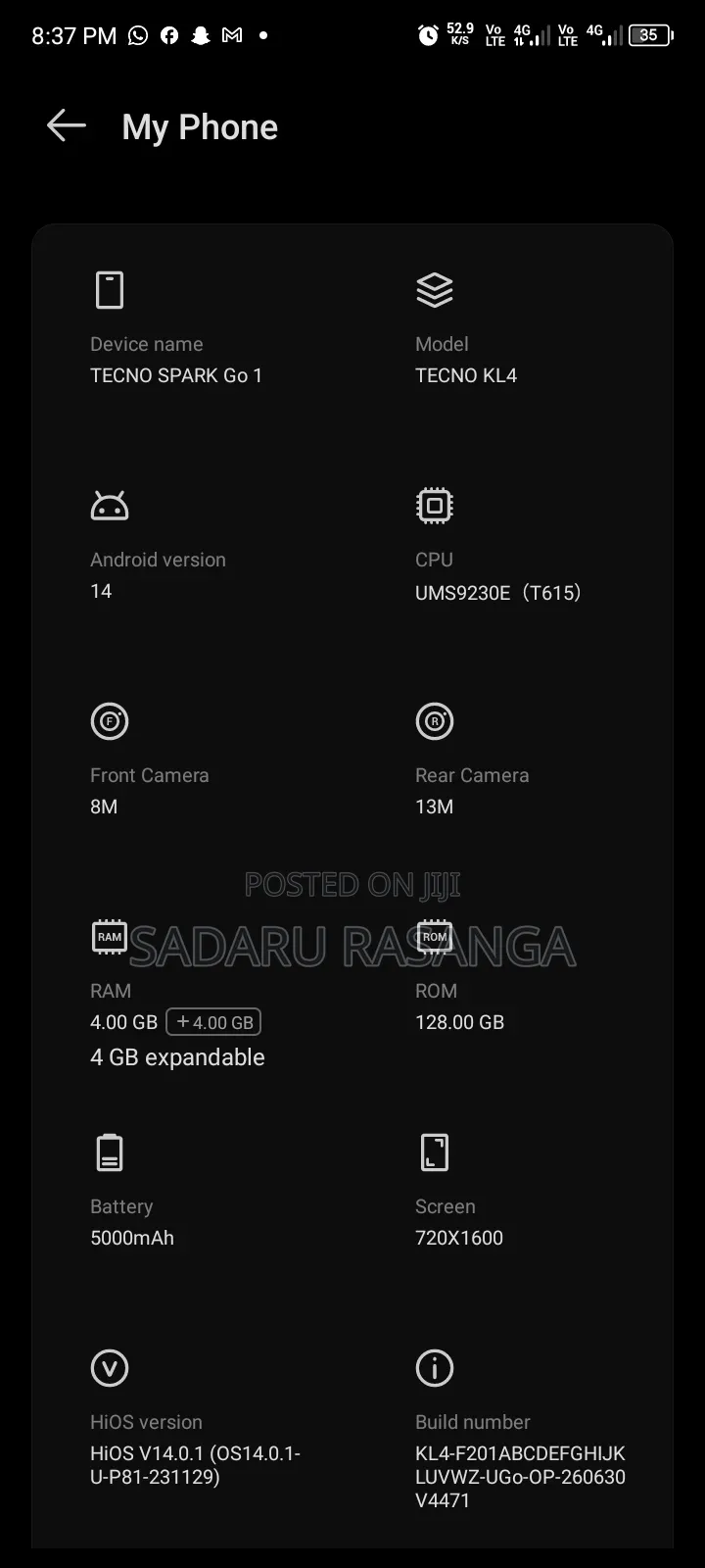 Tecno Spark Go 128 GB Gray