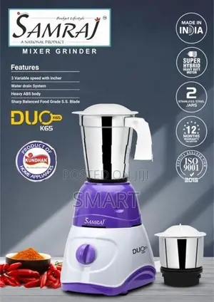 SAMRAJ MIXER GRINDER 550 WATTS: DUO K65 SMG-0630i (2 JARS)