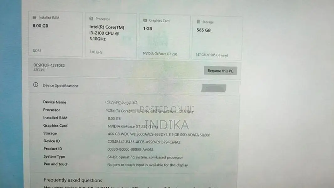 Lenovo I3 2nd Gen PC