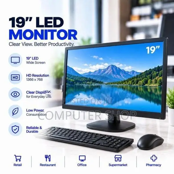 19 Inch LED Monitor | HD Computer Office & Business Display