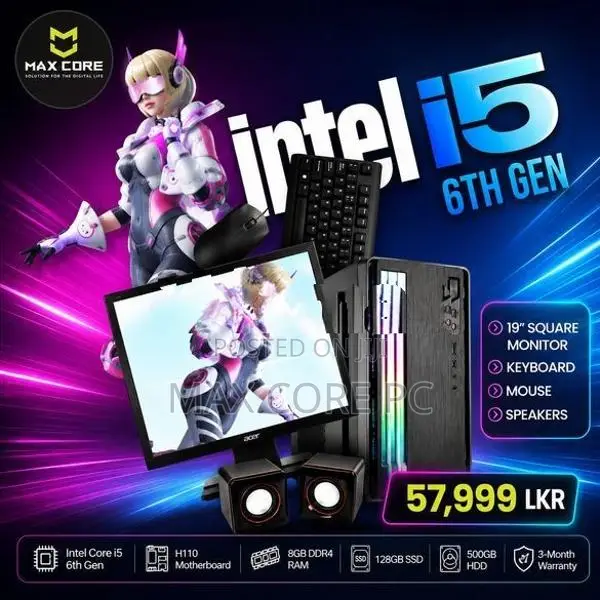 INTEL CORE I5 6TH GEN| DDR4 8GB RAM |128GB SSD & 500 HDD |FULL SET 19"