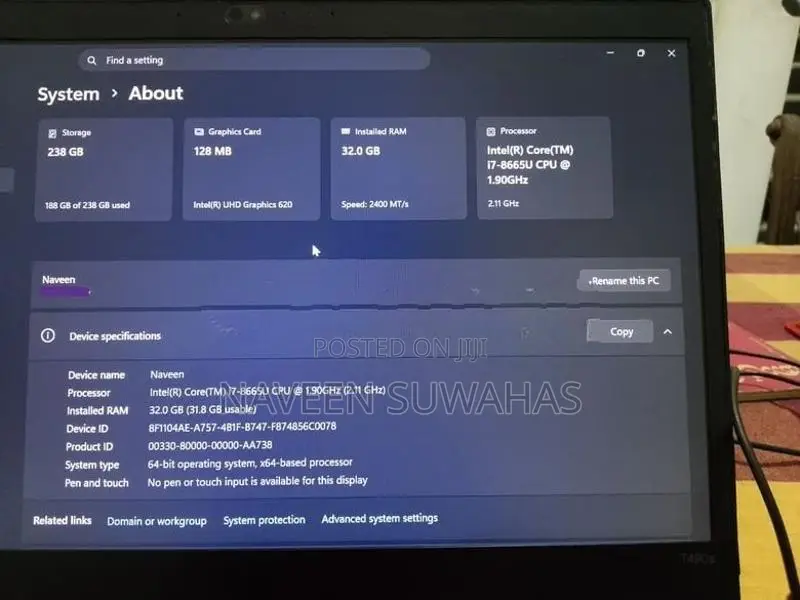 💻 Lenovo ThinkPad T490s | i7 8th Gen 32GB RAM 256GB NVMe