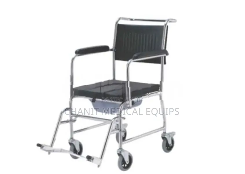 Commode Wheelchair with Caster Wheels and Declining Armrests