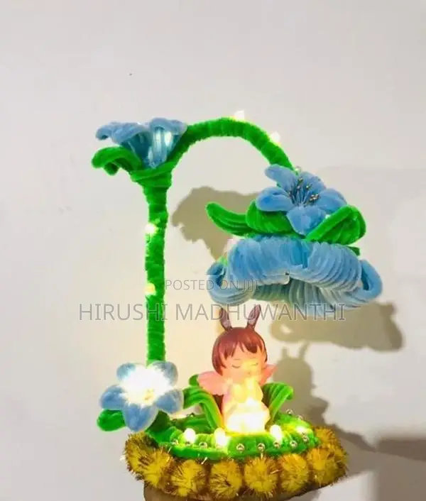 Handmade LED Flower Basket with Fairy Doll - Pipe Cleaner Decor Light