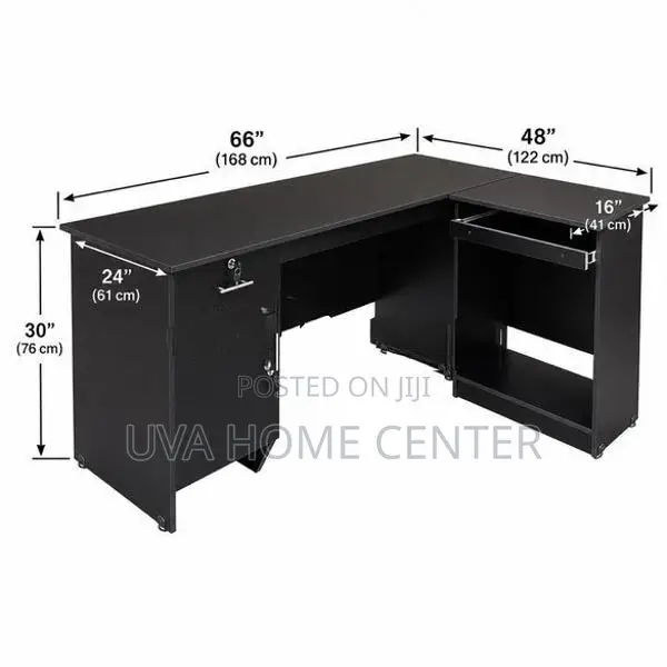 L shape Office Tabl Black 5.5x2Ft
