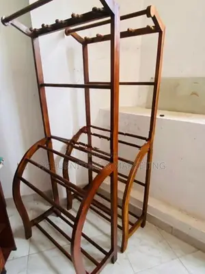 Teak Wood Towel Rack With Clothes Hanger