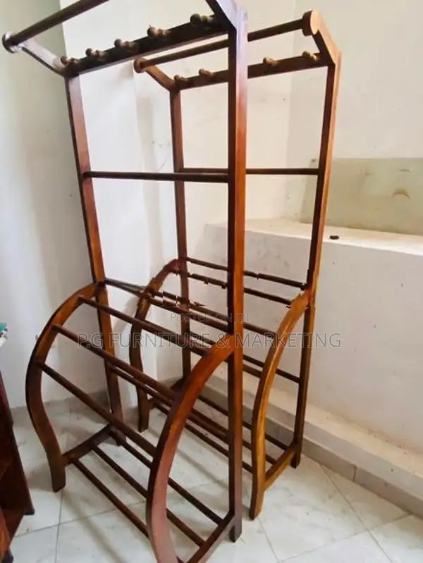 Teak Wood Towel Rack With Clothes Hanger