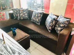 Brown L Sofa Set with Stool Pillow