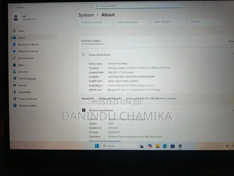 Hp 250 G8 i3 11th Gen / 8GB RAM 1TB + 128 SSD
