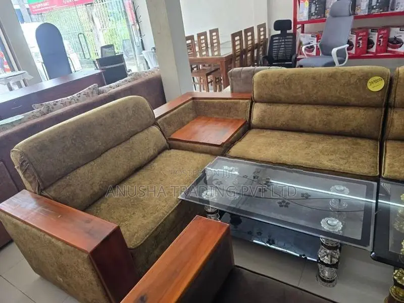 Premium Corner L-Shape Velvet Wooden Sofa Set