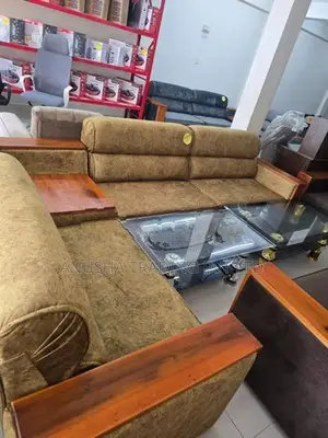 Premium Corner L-Shape Velvet Wooden Sofa Set