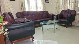 Maroon With Black Leather Sofa Set
