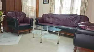 Maroon With Black Leather Sofa Set