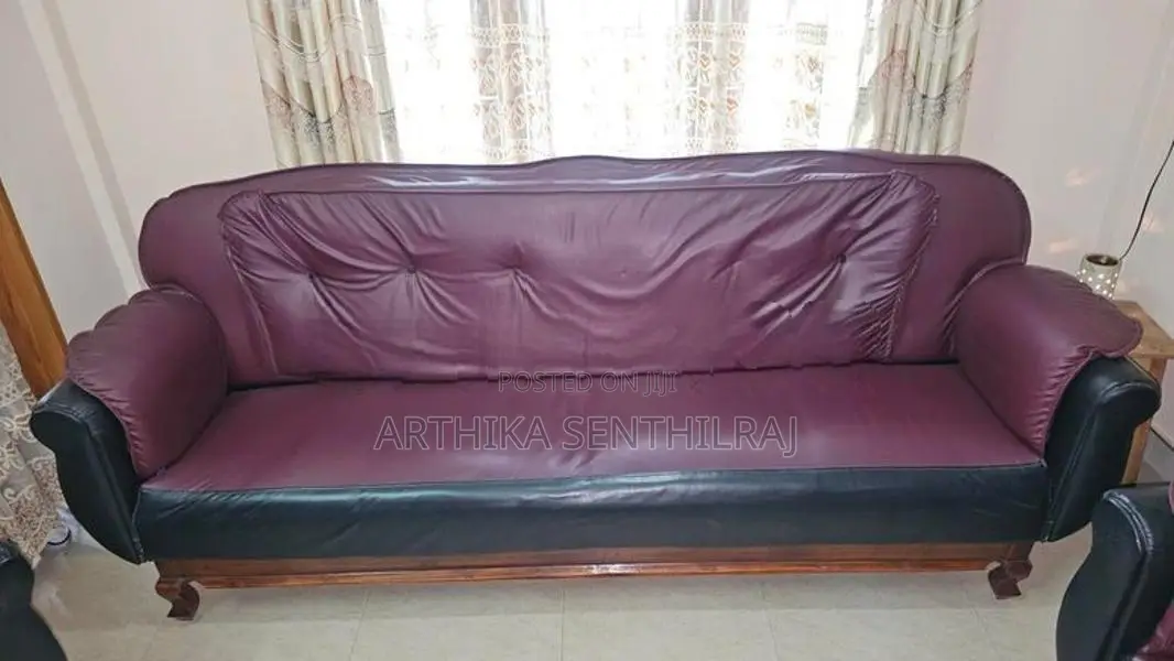 Maroon With Black Leather Sofa Set