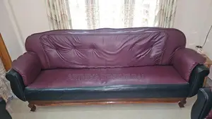 Maroon With Black Leather Sofa Set