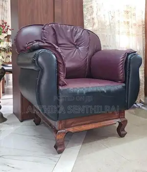 Maroon With Black Leather Sofa Set