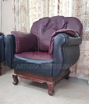 Maroon With Black Leather Sofa Set