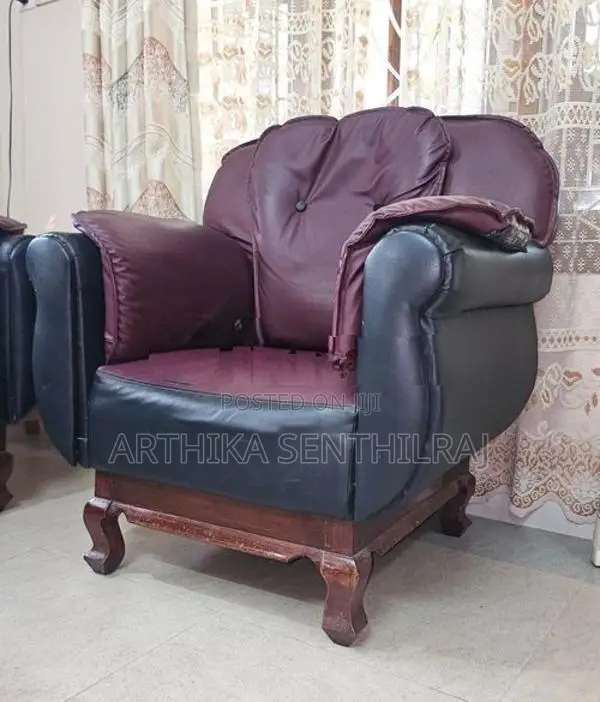 Maroon With Black Leather Sofa Set
