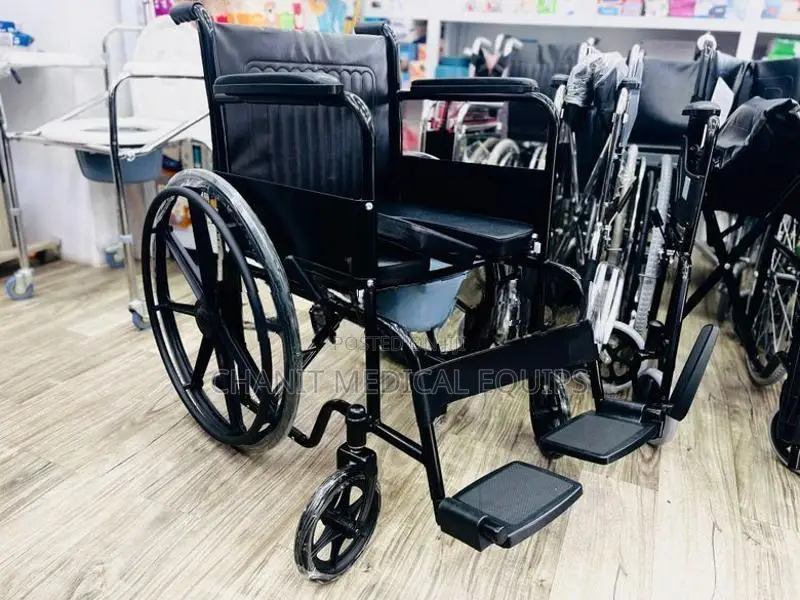 Commode Wheelchair Powder Corted Black Alloy Wheels