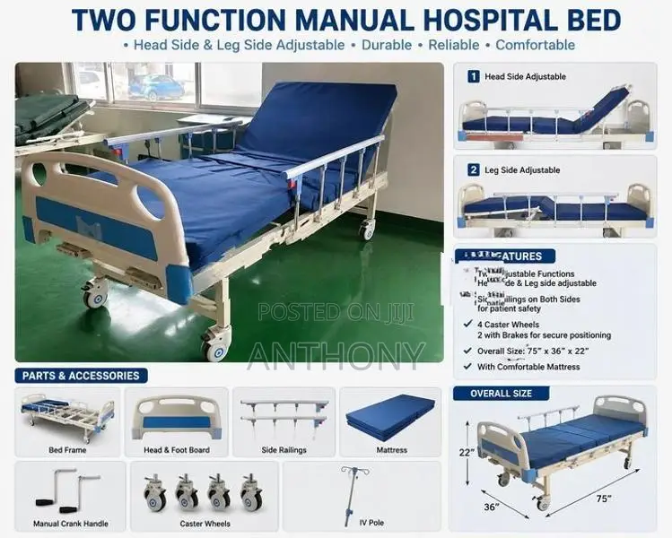 🛏️ TWO FUNCTION MANUAL HOSPITAL BED – FOR SALE