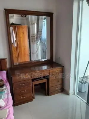 Solid Teak 9-Drawer Dressing Table With Stool