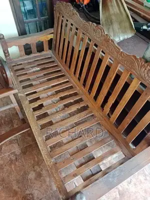Wooden Slatted Three Seater Sofa