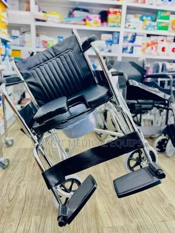 Commode Wheelchair Chrome Plated Steel Frame