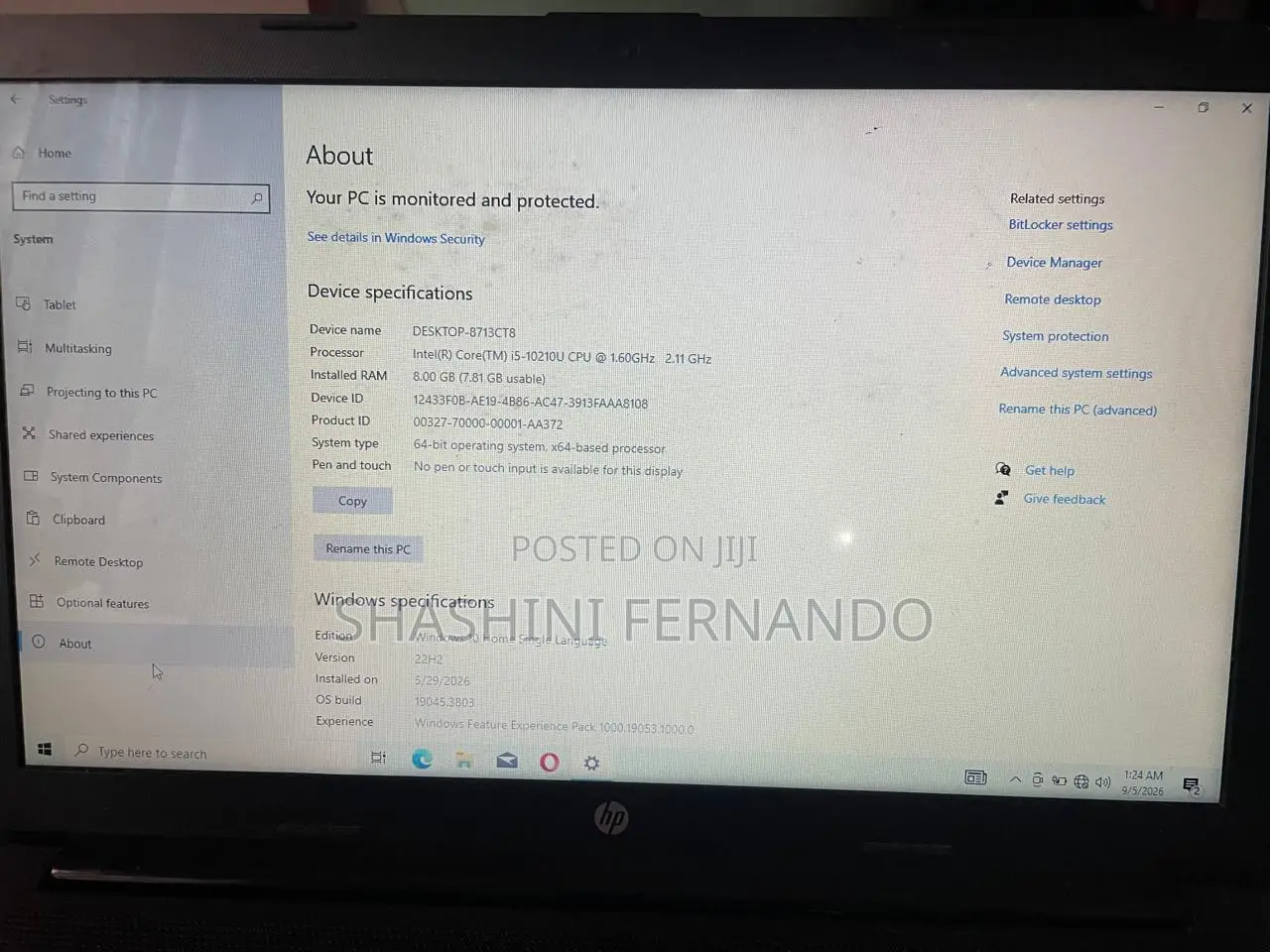 Laptop HP 15-da2933nia 8GB Intel Core i5 SSD 256GB