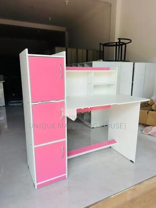 MODERN PINK MIX WHITE SIDE 3 CUPBOARD STUDY TABLE