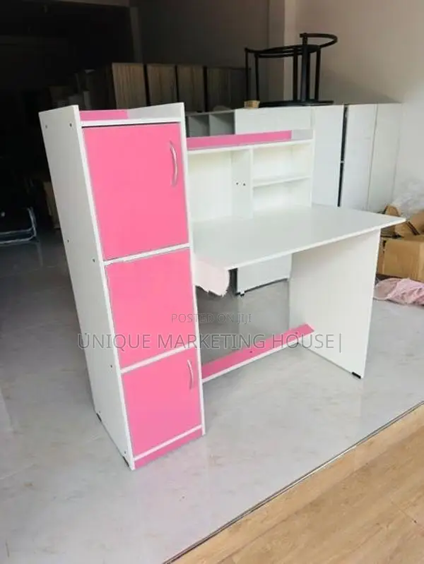 MODERN PINK MIX WHITE SIDE 3 CUPBOARD STUDY TABLE