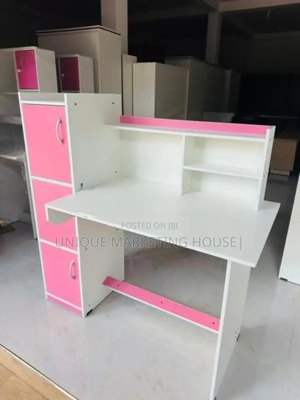 MODERN PINK MIX WHITE SIDE 3 CUPBOARD STUDY TABLE