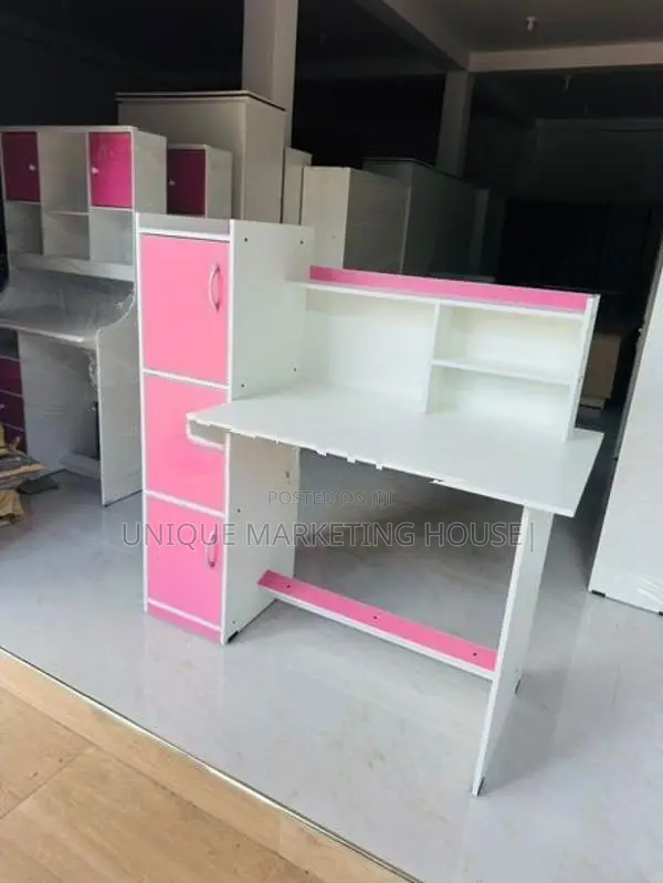 MODERN PINK MIX WHITE SIDE 3 CUPBOARD STUDY TABLE