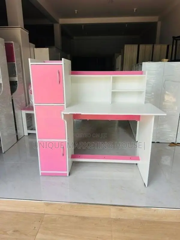 MODERN PINK MIX WHITE SIDE 3 CUPBOARD STUDY TABLE