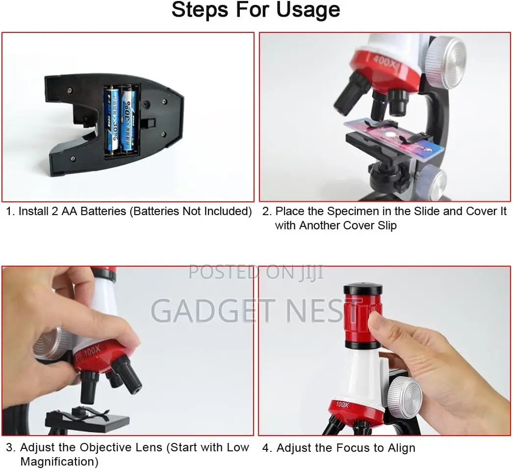 Kids Microscope Toy 100X / 400X / 1200X STEM Science Learning Set