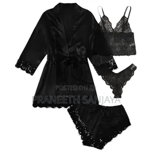 4Pcs/Set Lace Satin Pajama Set With Rode,Chmi Top Short.