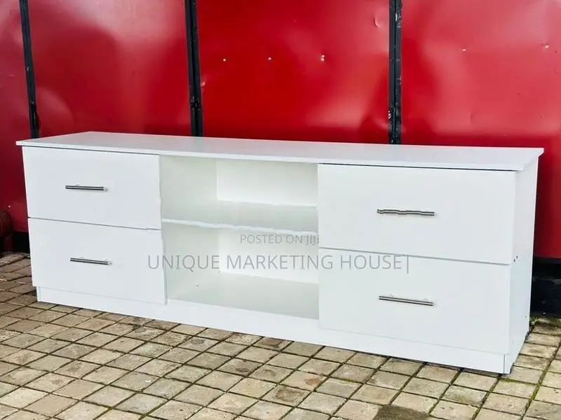Modern 65” Melamine White Double Drawer Tv Stand