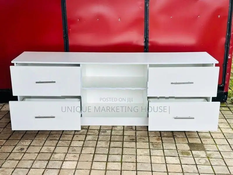 Modern 65” Melamine White Double Drawer Tv Stand