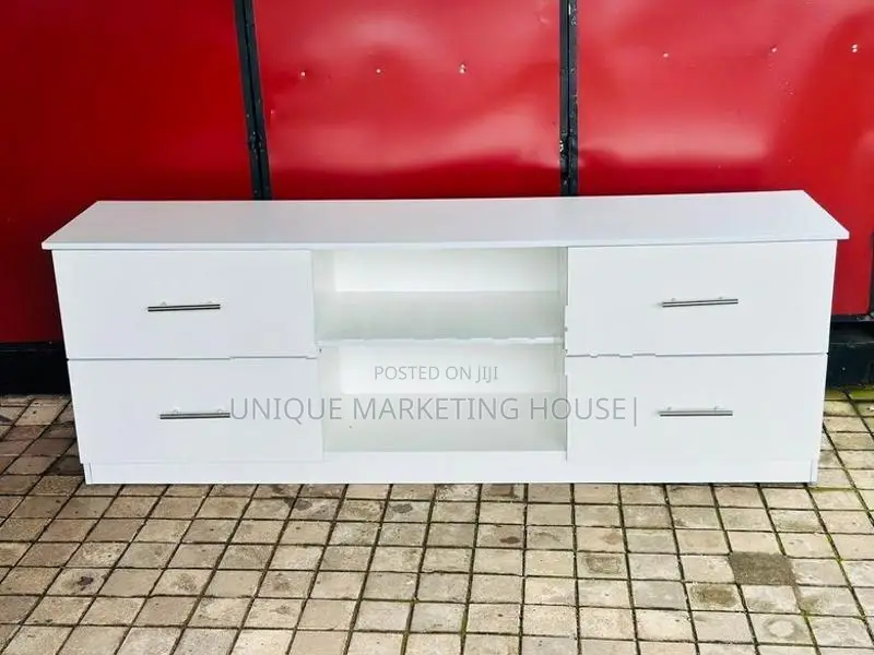 Modern 65” Melamine White Double Drawer Tv Stand