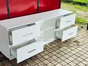Modern 65” Melamine White Double Drawer Tv Stand