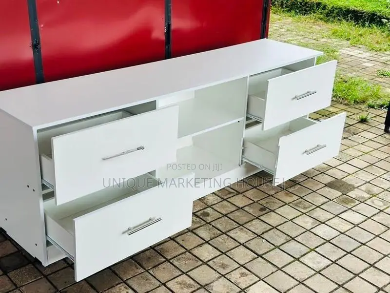 Modern 65” Melamine White Double Drawer Tv Stand