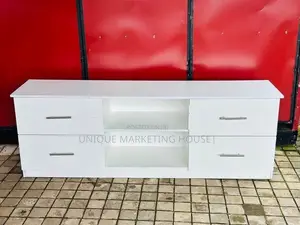 Modern 65” Melamine White Double Drawer Tv Stand