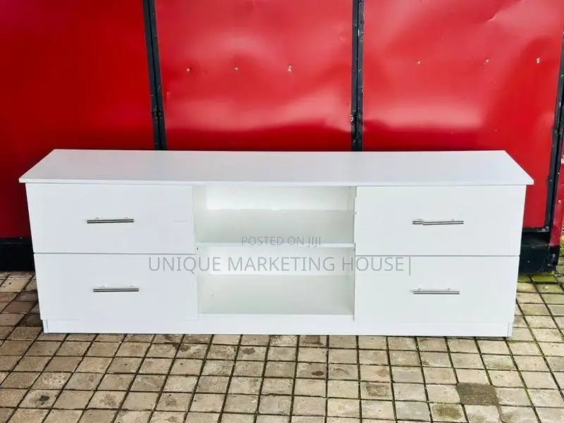 Modern 65” Melamine White Double Drawer Tv Stand