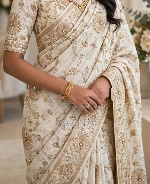 Off White Gold Heavy Work Bridal Saree