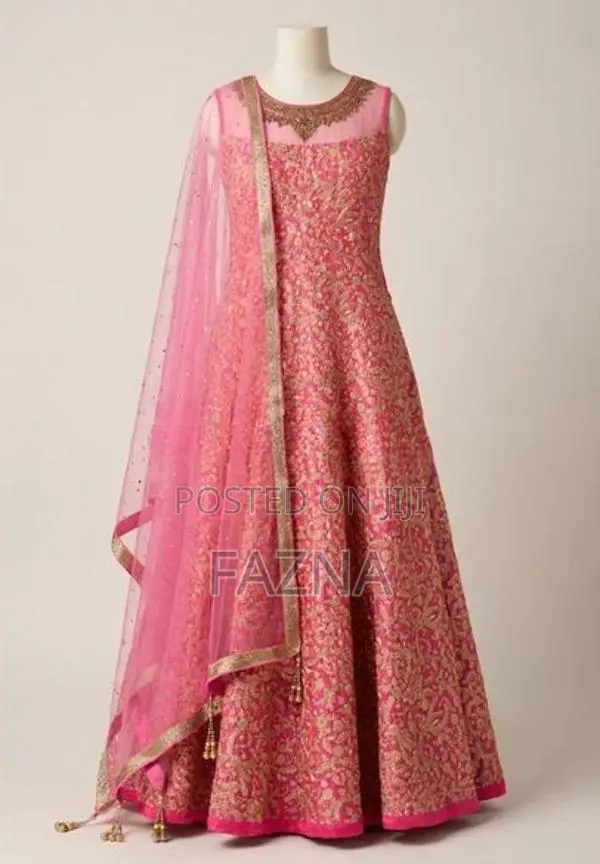 Champagne Gold Full Heavy Pearl Work Bridal Anarkali - Brand New
