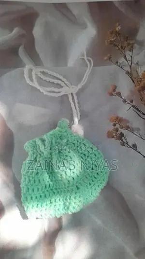 Handmade Crochet Mint Green Drawstring Pouch Cute Mini