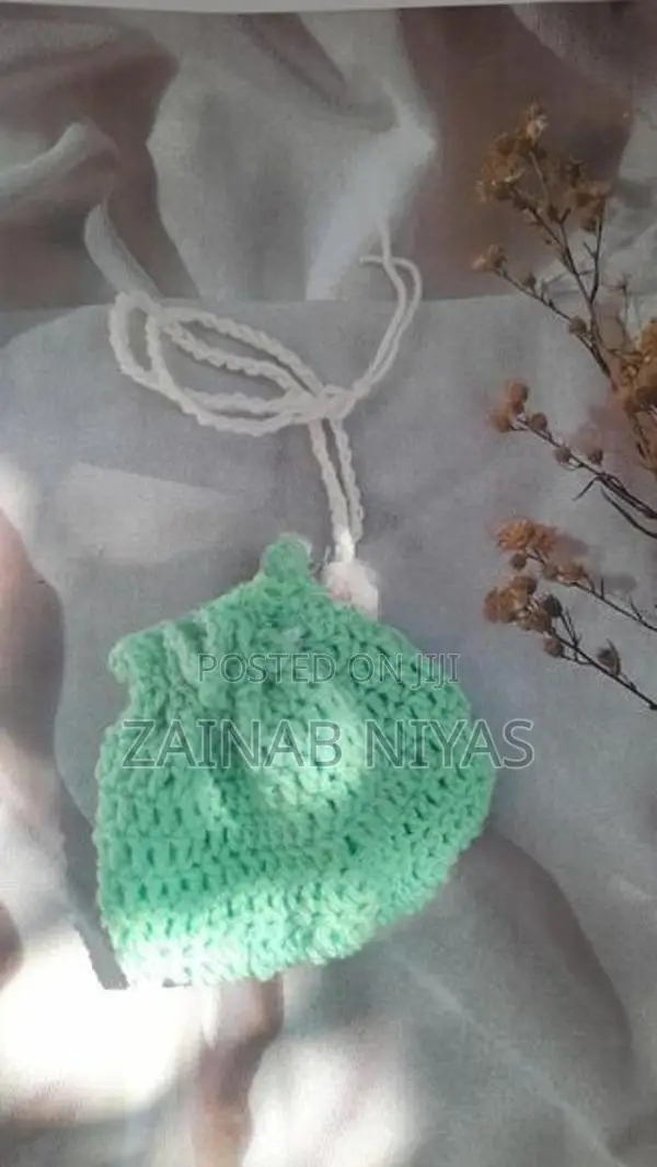 Handmade Crochet Mint Green Drawstring Pouch Cute Mini